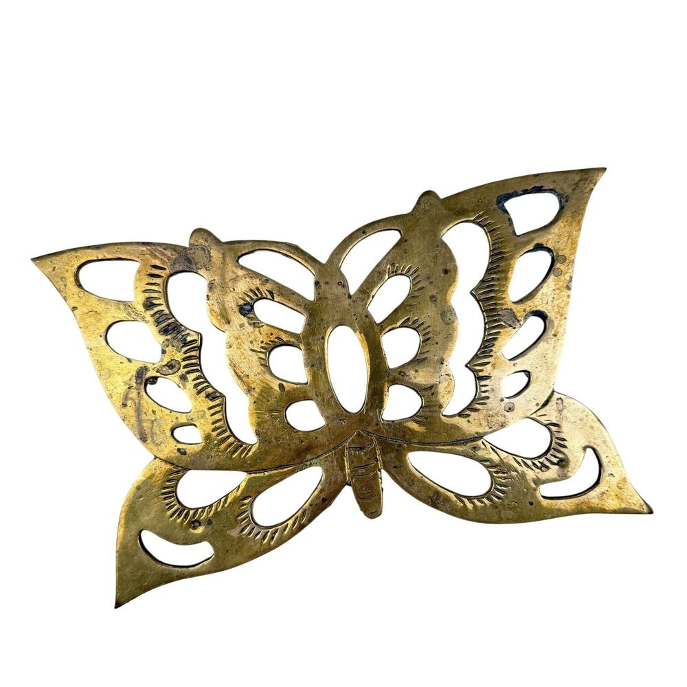 Vintage Brass-Tone Butterfly Trivet Wall Decor Plant Stand MCM Cottagecore